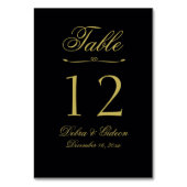 Elegantes Schwarz-Gold-Herz-Blüh Hochzeit Tischnummer (Vorderseite)