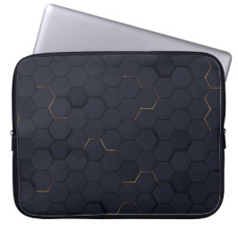 Elegantes Schwarz-Gold-Hexagonal-Muster Laptop-Sie Laptopschutzhülle