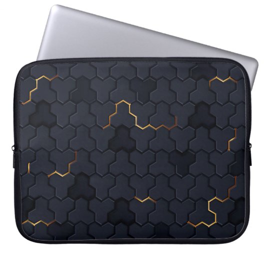 Elegantes Schwarz-Gold-Hexagonal-Muster Laptop-Sie Laptopschutzhülle (Vorderseite)