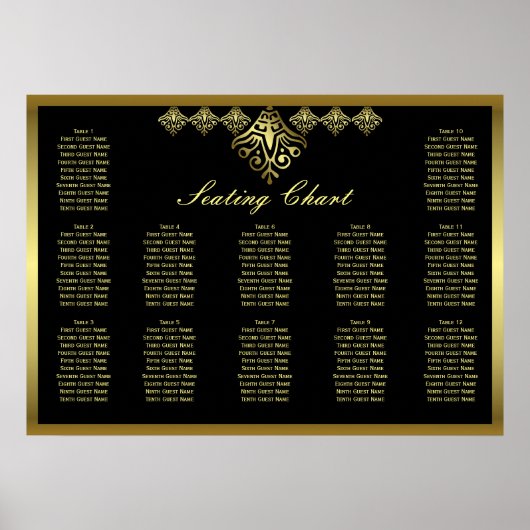 Elegantes Schwarz-Gold-Hochzeitsdiagramm Poster (Vorne)