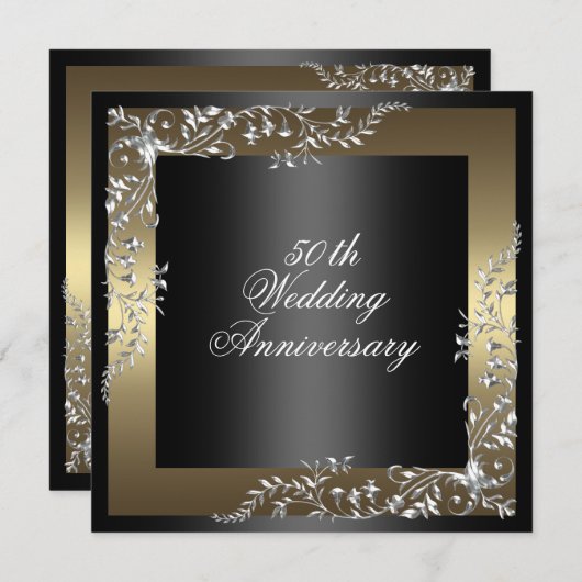 Elegantes Schwarz/Gold Hochzeitstag Einladung (Vorne/Hinten)
