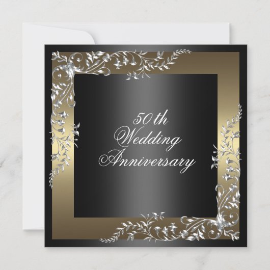 Elegantes Schwarz/Gold Hochzeitstag Einladung (Vorderseite)