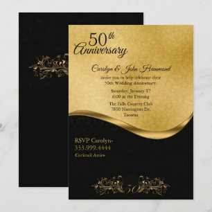 Elegantes Schwarz-Gold-Jubiläum zur 50. Hochzeit Einladung
