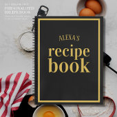 Elegantes Schwarz-Gold-Leere Rezept mit Name Notizblock