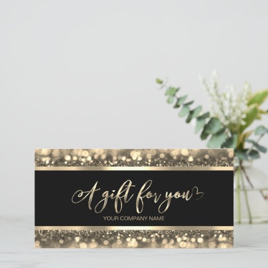 Elegantes Schwarz & Gold | Logo-Geschenkgutschein (Stehend Vorderseite)