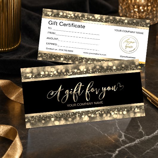 Elegantes Schwarz & Gold | Logo-Geschenkgutschein