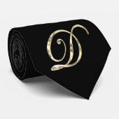 Elegantes Schwarz-Gold-Look Monogramm D Krawatte (Gerollt)