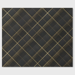 Elegantes Schwarz-Gold-Luxus-Kohle-Karomuster Geschenkpapier
