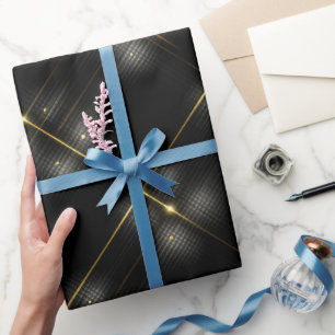 Elegantes Schwarz-Gold-Luxus-Kohle-Karomuster Geschenkpapier
