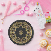 Elegantes Schwarz-Gold-Mandala-Muster Pappteller (Party)