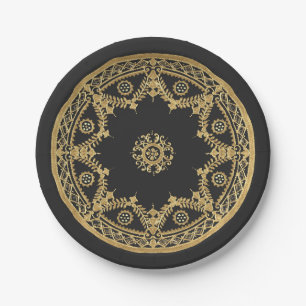 Elegantes Schwarz-Gold-Mandala-Muster Pappteller