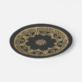 Elegantes Schwarz-Gold-Mandala-Muster Pappteller (Schrägansicht)