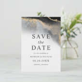 Elegantes Schwarz-Gold-Marmor-Foto Save the Date (Stehend Vorderseite)