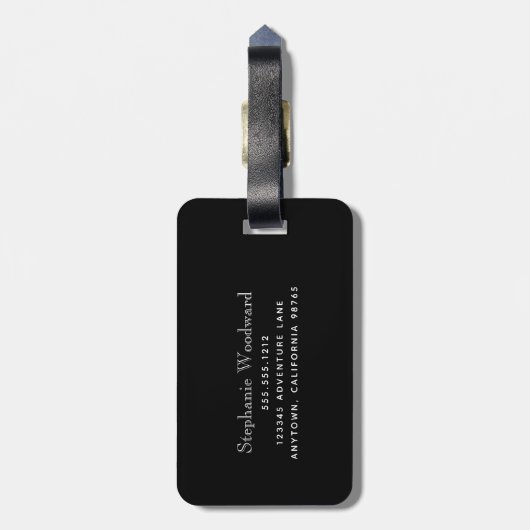 Elegantes Schwarz-Gold-Marmor-Monogramm Vertikal Gepäckanhänger (Rückseite vertikal)