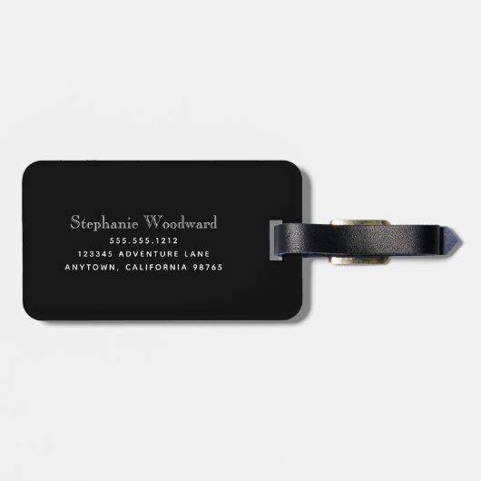 Elegantes Schwarz-Gold-Marmor-Monogramm Vertikal Gepäckanhänger (Rückseite horizontal)