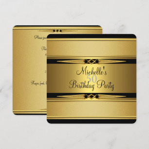 Elegantes Schwarz-Gold-Metall-Look 50. Geburtstags Einladung