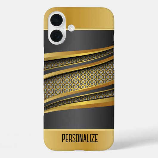Elegantes Schwarz-Gold-Metallmeshdesign Case-Mate iPhone Hülle (Rückseite)