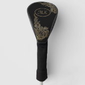 Elegantes Schwarz/Gold Mit Monogramm Golf Headcover (Vorderseite)