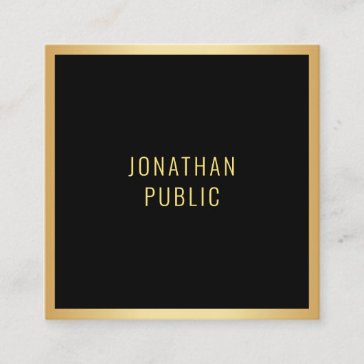 Elegantes Schwarz-Gold-Modern-Minimalistisches Tem Quadratische Visitenkarte (Vorderseite)