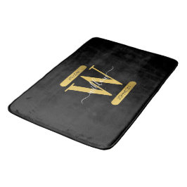 Elegantes Schwarz & Gold Monogram Modernes Skript Badematte