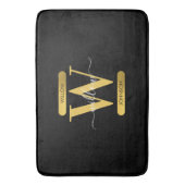 Elegantes Schwarz & Gold Monogram Modernes Skript Badematte (Vorderseite Vertikal)