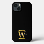 Elegantes Schwarz & Gold Monogram Modernes Skript Case-Mate iPhone Hülle (Rückseite)