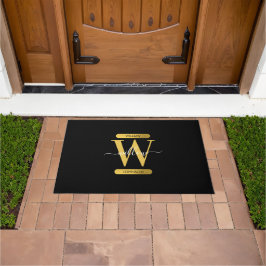 Elegantes Schwarz & Gold Monogram Modernes Skript Fußmatte