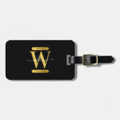 Elegantes Schwarz & Gold Monogram Modernes Skript Gepäckanhänger (Vorderseite horizontal)