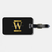 Elegantes Schwarz & Gold Monogram Modernes Skript Gepäckanhänger (Rückseite horizontal)