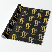 Elegantes Schwarz & Gold Monogram Modernes Skript Geschenkpapier (Ungerollt)