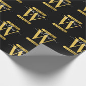 Elegantes Schwarz & Gold Monogram Modernes Skript Geschenkpapier (Ecke)