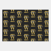 Elegantes Schwarz & Gold Monogram Modernes Skript Geschenkpapier Set (Vorderseite)