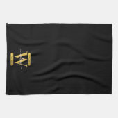 Elegantes Schwarz & Gold Monogram Modernes Skript Geschirrtuch (Horizontal)