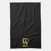 Elegantes Schwarz & Gold Monogram Modernes Skript Geschirrtuch (Vertikal)