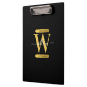 Elegantes Schwarz & Gold Monogram Modernes Skript Klemmbrett (Links)