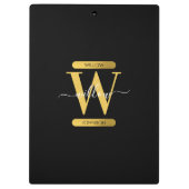 Elegantes Schwarz & Gold Monogram Modernes Skript Klemmbrett (Rückseite)