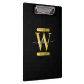 Elegantes Schwarz & Gold Monogram Modernes Skript Klemmbrett (Rechts)