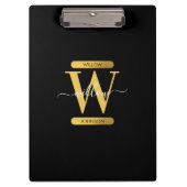 Elegantes Schwarz & Gold Monogram Modernes Skript Klemmbrett (Vorderseite)