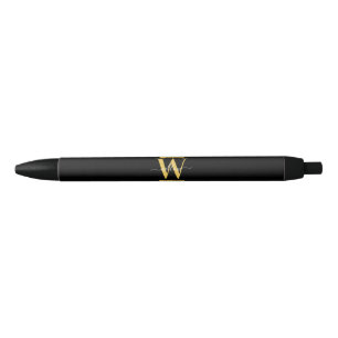 Elegantes Schwarz & Gold Monogram Modernes Skript Kugelschreiber