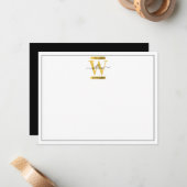 Elegantes Schwarz & Gold Monogram Modernes Skript Mitteilungskarte (Vorderseite/Rückseite Beispiel)