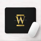 Elegantes Schwarz & Gold Monogram Modernes Skript Mousepad (Mit Mouse)