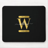 Elegantes Schwarz & Gold Monogram Modernes Skript Mousepad (Vorne)