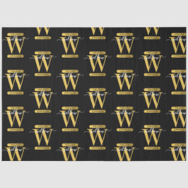Elegantes Schwarz & Gold Monogram Modernes Skript Seidenpapier