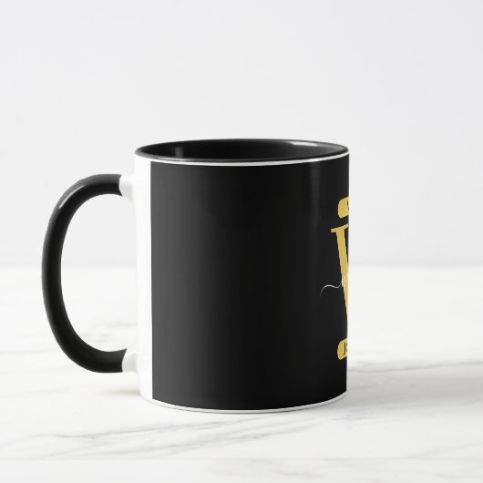 Elegantes Schwarz & Gold Monogram Modernes Skript Tasse (Links)