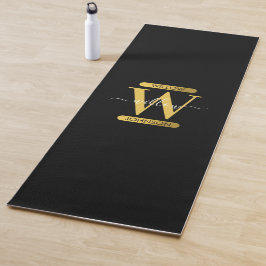Elegantes Schwarz & Gold Monogram Modernes Skript Yogamatte