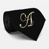 Elegantes Schwarz-Gold Monogramm A Krawatte (Gerollt)