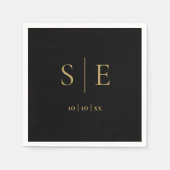 Elegantes Schwarz-Gold-Monogramm-Datum Minimalisti Serviette (Vorderseite)