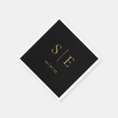 Elegantes Schwarz-Gold-Monogramm-Datum Minimalisti Serviette (Ecke)