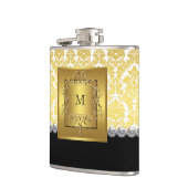 Elegantes Schwarz-Gold Monogramm Flachmann (Links)