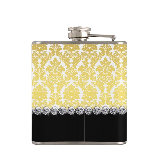 Elegantes Schwarz-Gold Monogramm Flachmann (Rückseite)